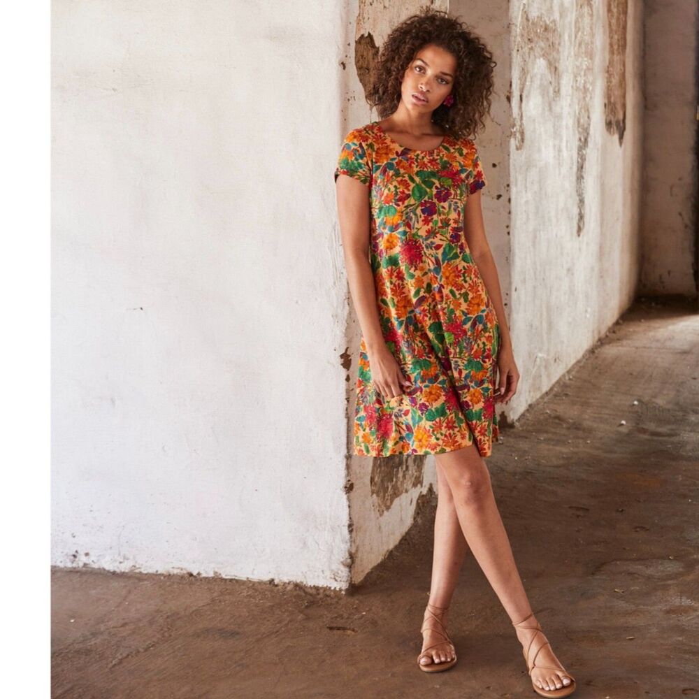 Peruvian Connection Floral Short Sleeve Dress XS